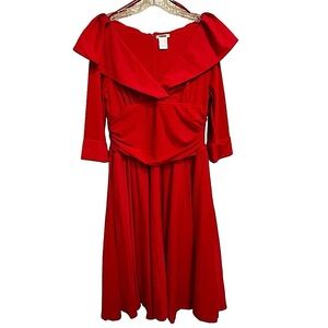 Masseys Red Retro Vibe Midi Dress Stretch Holiday Party Event Size 14